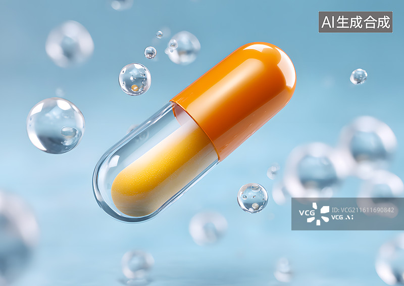 【AI数字艺术】一颗胶囊飞散在空中图片素材