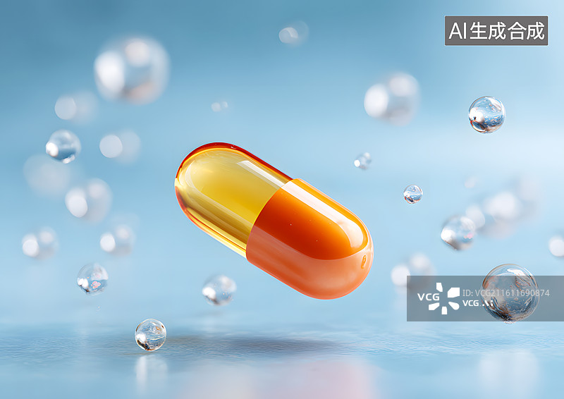 【AI数字艺术】一颗胶囊飞散在空中图片素材