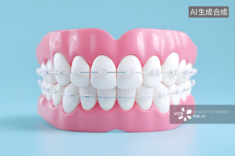 【AI数字艺术】蓝色背景上箍牙模型图片素材