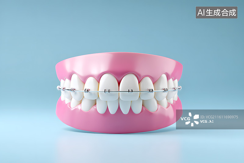 【AI数字艺术】蓝色背景上箍牙模型图片素材