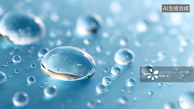【AI数字艺术】蓝色背景上散落着水珠图片素材