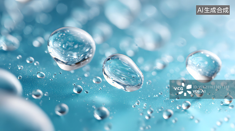 【AI数字艺术】蓝色背景上散落着水珠图片素材