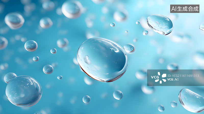 【AI数字艺术】蓝色背景上散落着水珠图片素材