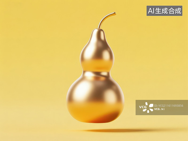 【AI数字艺术】黄色背景下的金色葫芦图片素材