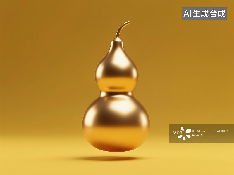 【AI数字艺术】黄色背景下的金色葫芦图片素材