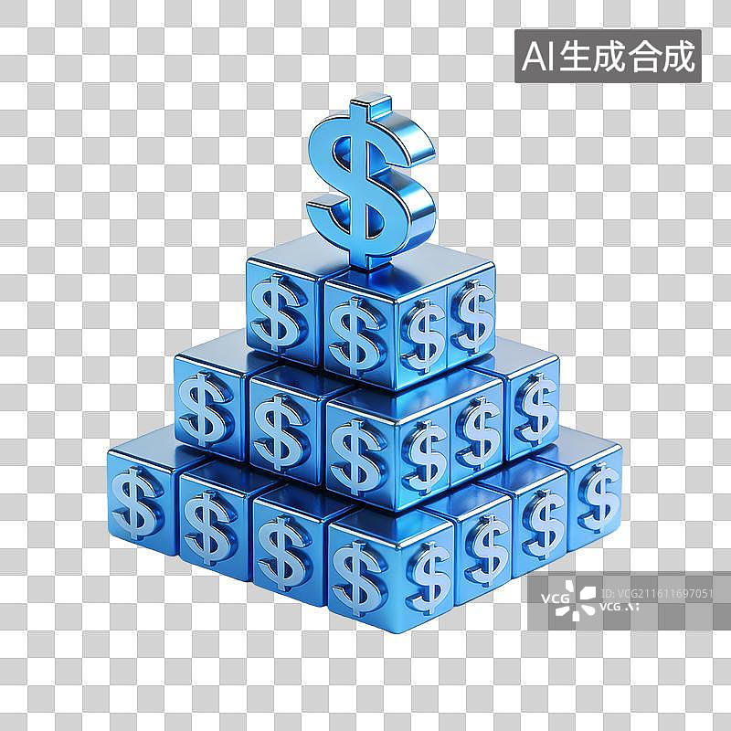 【AI数字艺术】蓝色方块堆叠美元符号图片素材