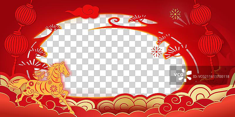 中国传统节日新年春节2026马年剪纸剪影插画图片素材