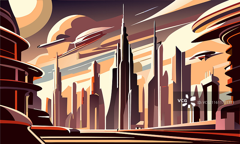 光线下的抽象外星未来城市景观图片素材