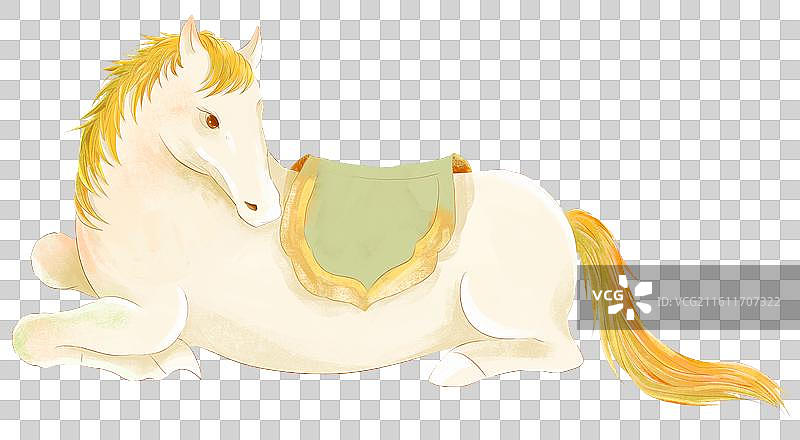 中国新年插画元素 跪坐在地上的白马 马年生肖元素图片素材