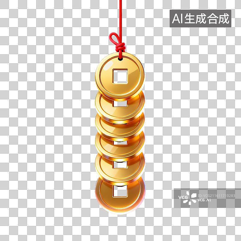 【AI数字艺术】金色铜钱招财风民俗装饰场景图片素材