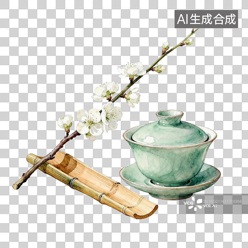【AI数字艺术】青瓷茶具雅致风中式茶歇场景图片素材