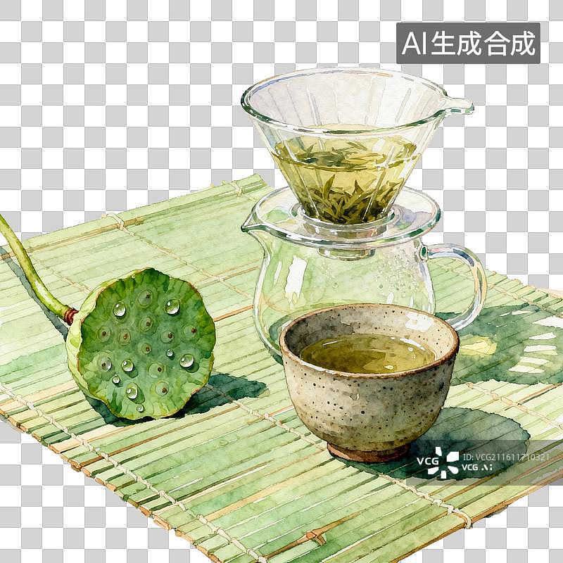 【AI数字艺术】玻璃茶具清新风茶歇场景图片素材