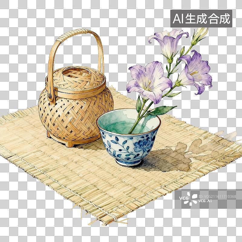 【AI数字艺术】竹编提篮雅致风家居装饰场景图片素材