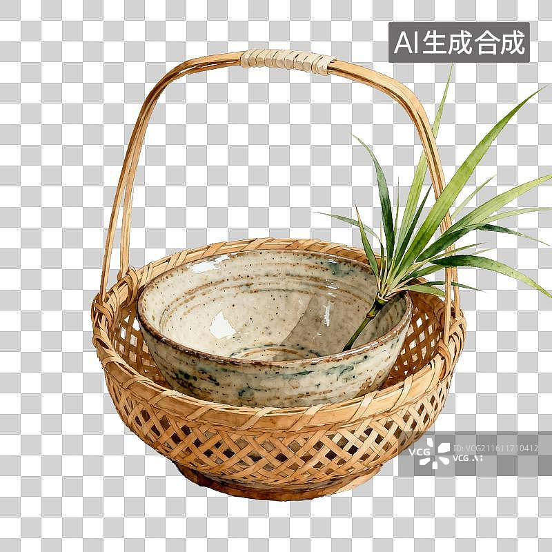 【AI数字艺术】草编篮筐质朴风家居装饰场景图片素材