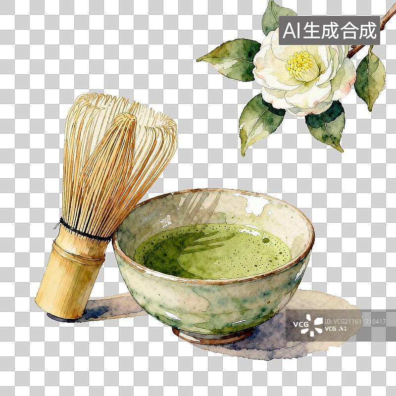 【AI数字艺术】抹茶茶具清新风日式茶歇场景图片素材