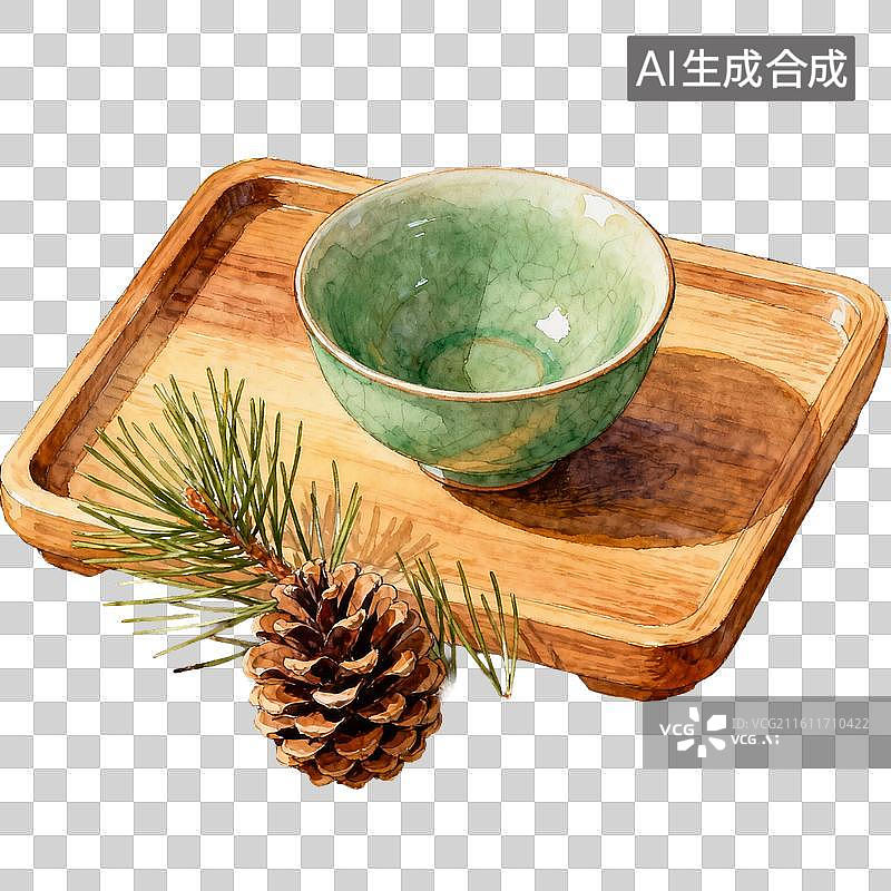 【AI数字艺术】青瓷茶杯自然风家居装饰场景图片素材