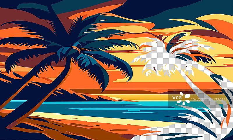 明亮的带有棕榈树的热带风光图片素材