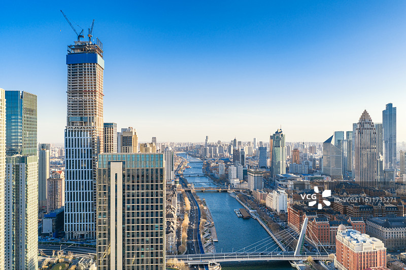 天津解放桥，天津站，航拍天津，天津城市天际线，城市背景，金融背景，汽车背景，天津之眼，天津金融区图片素材