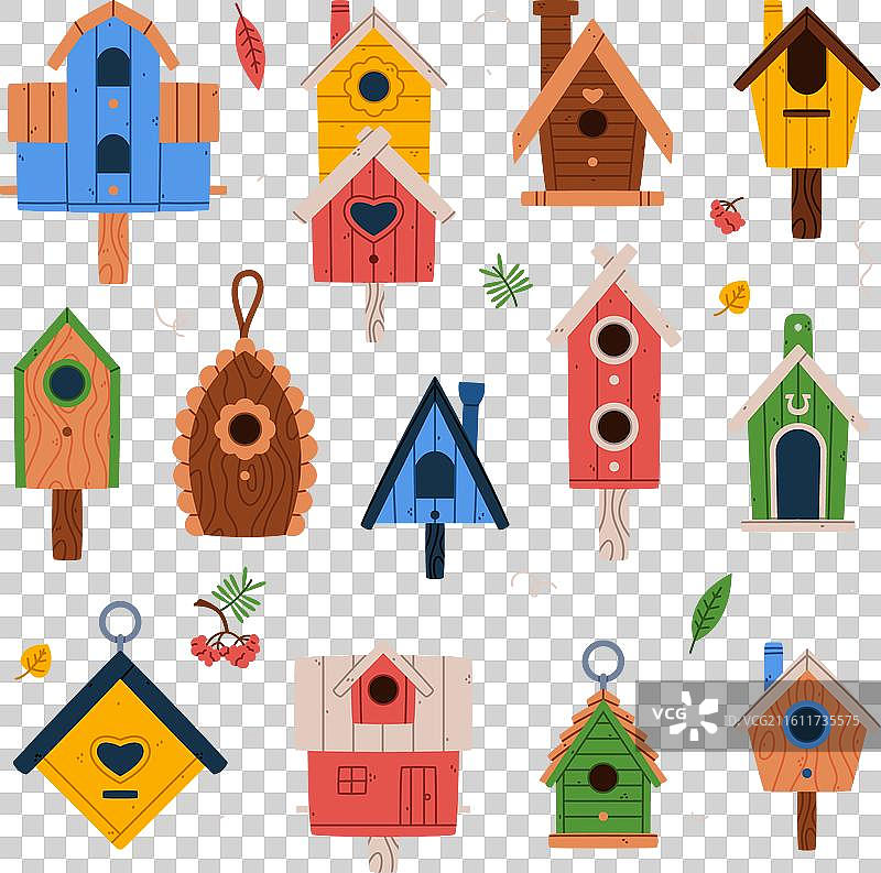 鸟屋和木制巢箱套装图片素材