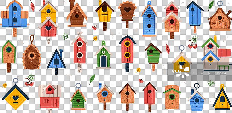 鸟屋和木制嵌套盒套装图片素材