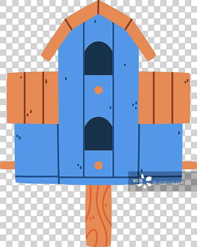 蓝色的鸟屋和木制巢箱图片素材