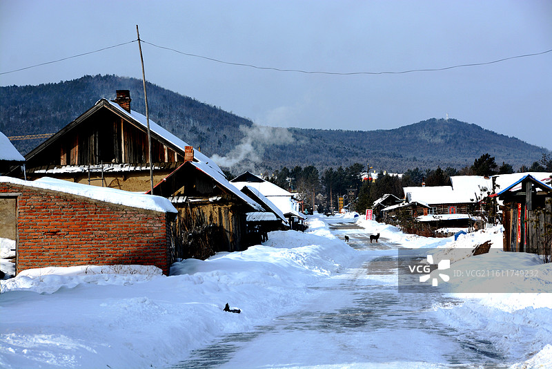 东北黑龙江漠河北极村冰雪寒冷房屋建筑雪乡风景图片素材