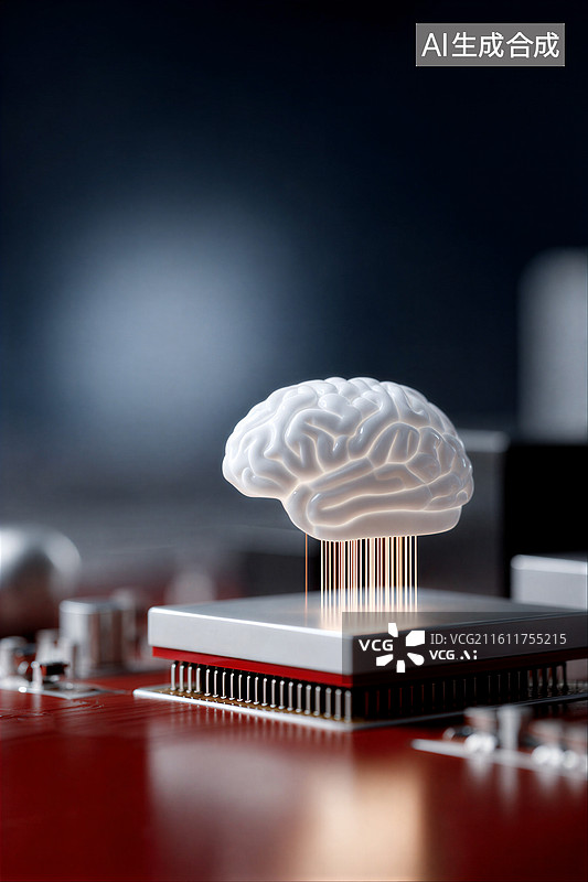 【AI数字艺术】芯片上的大脑模型图片素材