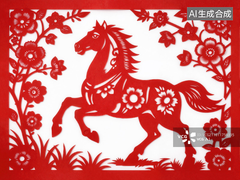 【AI数字艺术】马年春节剪纸艺术图片素材