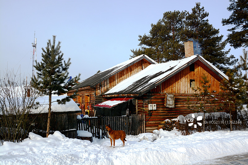 东北黑龙江漠河北极村冰雪寒冷房屋建筑雪乡风景图片素材
