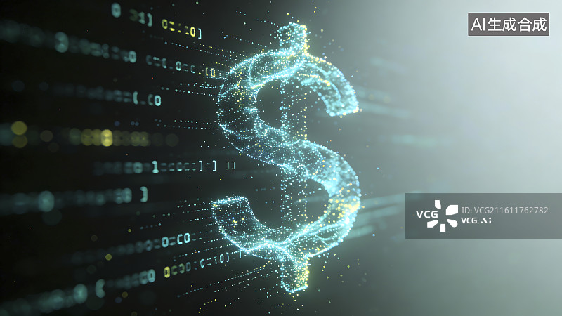 【AI数字艺术】数字美元符号与二进制代码图片素材