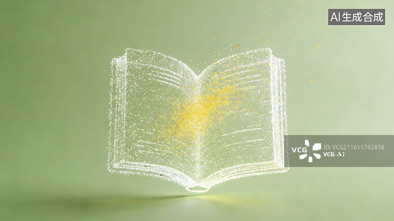 【AI数字艺术】抽象粒子构成的开放书籍图片素材
