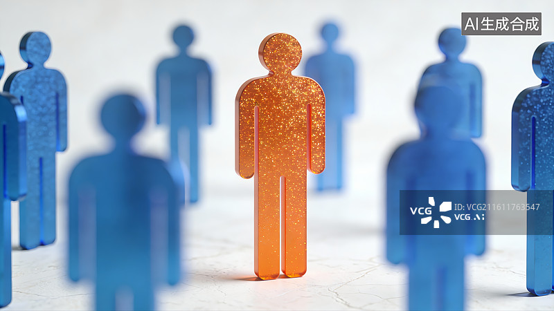 【AI数字艺术】橙色人形立于蓝色人群之中图片素材