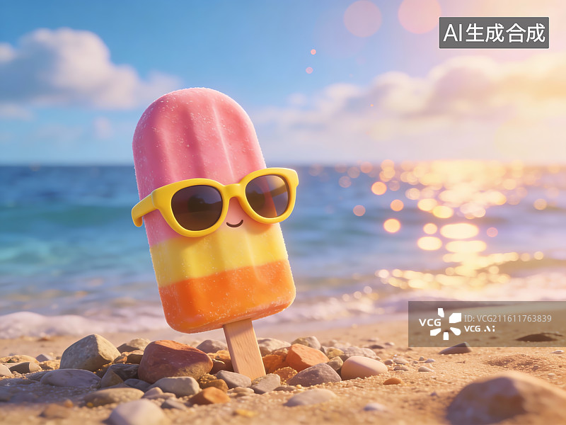 【AI数字艺术】沙滩上的彩色冰棒图片素材