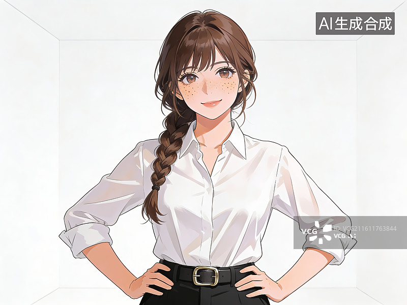 【AI数字艺术】穿白衬衫的女性站立姿态图片素材