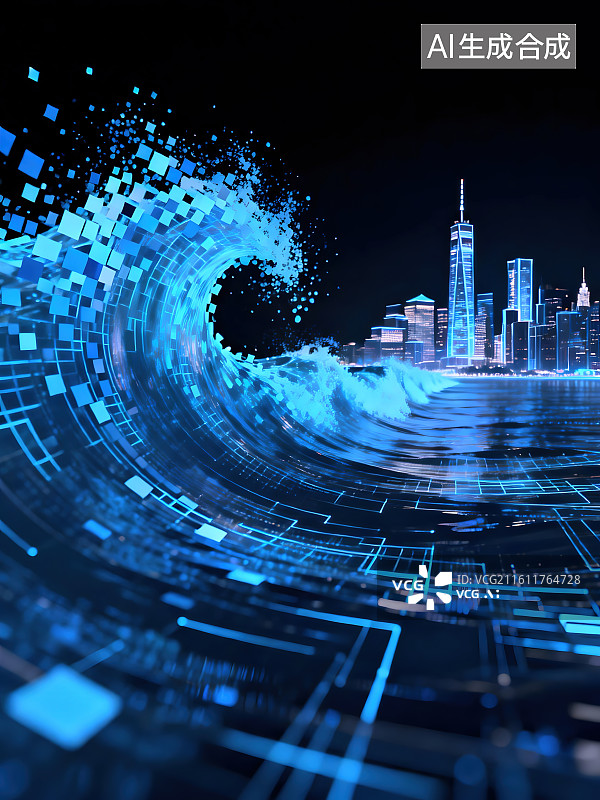 【AI数字艺术】ai芯片与虚拟世界，虚拟城市图片素材