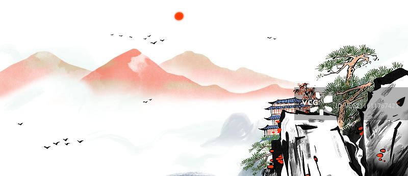 高山 水墨 中国画 风景 背景图片素材