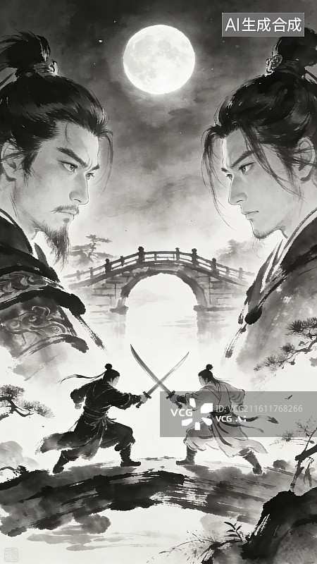 【AI数字艺术】古风武侠水墨壁纸图片素材