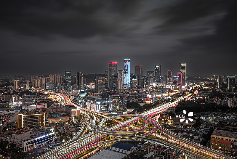 广州番禺南村万博夜景航拍图片素材