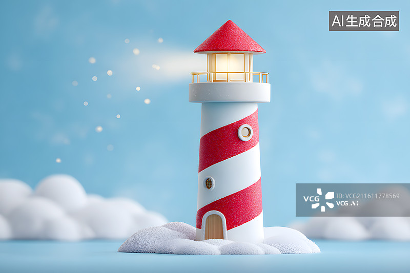 【AI数字艺术】蓝色背景上一座灯塔图片素材