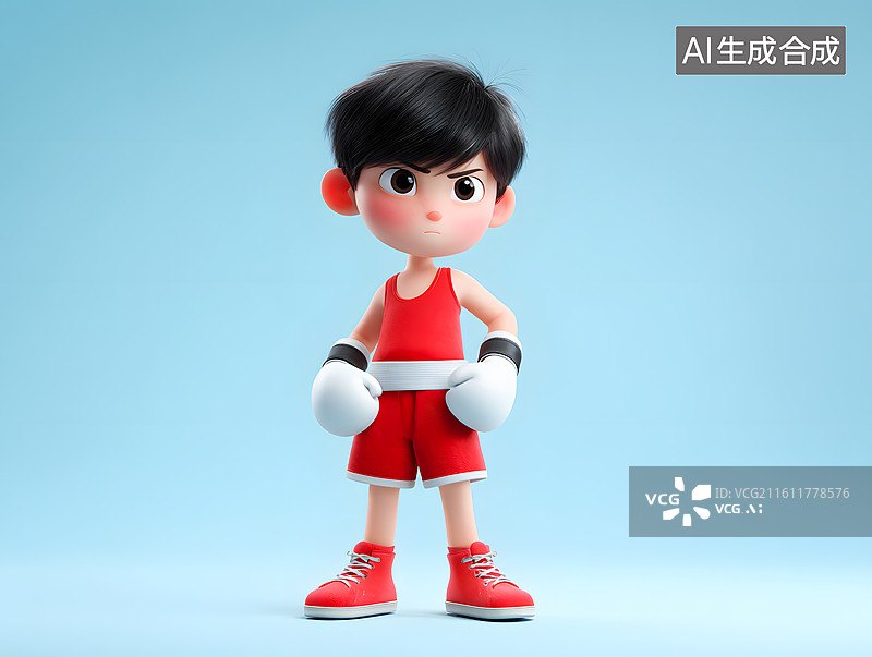 【AI数字艺术】一个可爱的卡通拳击手图片素材