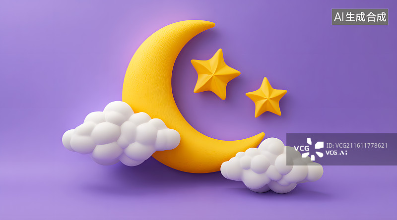 【AI数字艺术】可爱的月牙和星星图片素材