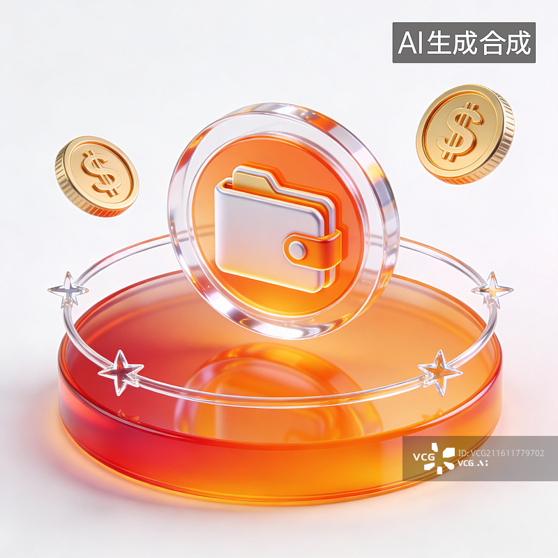 【AI数字艺术】金色钱包与硬币的金融象征图片素材