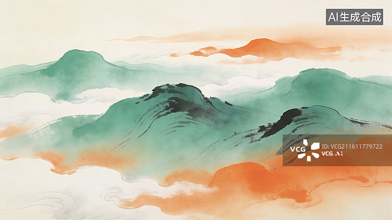 【AI数字艺术】山水云雾国画意境图片素材