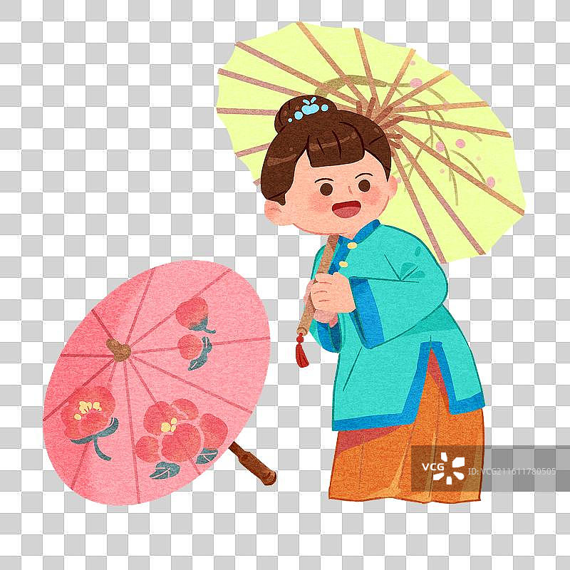 手绘卡通非遗工艺油纸伞古风人物元素图片素材