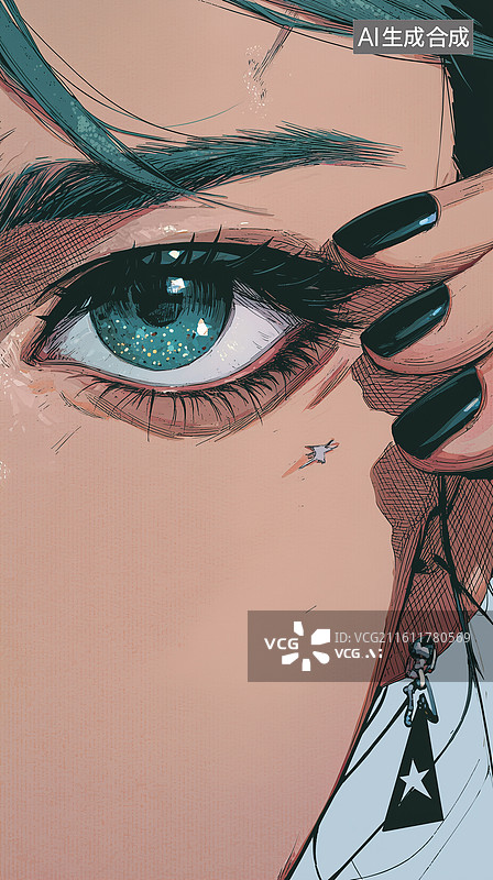 【AI数字艺术】动漫眼睛特写蓝底壁纸图片素材