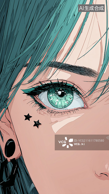 【AI数字艺术】动漫眼睛特写蓝底壁纸图片素材