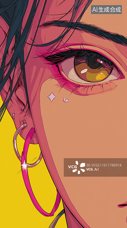 【AI数字艺术】动漫眼睛特写黄底壁纸图片素材