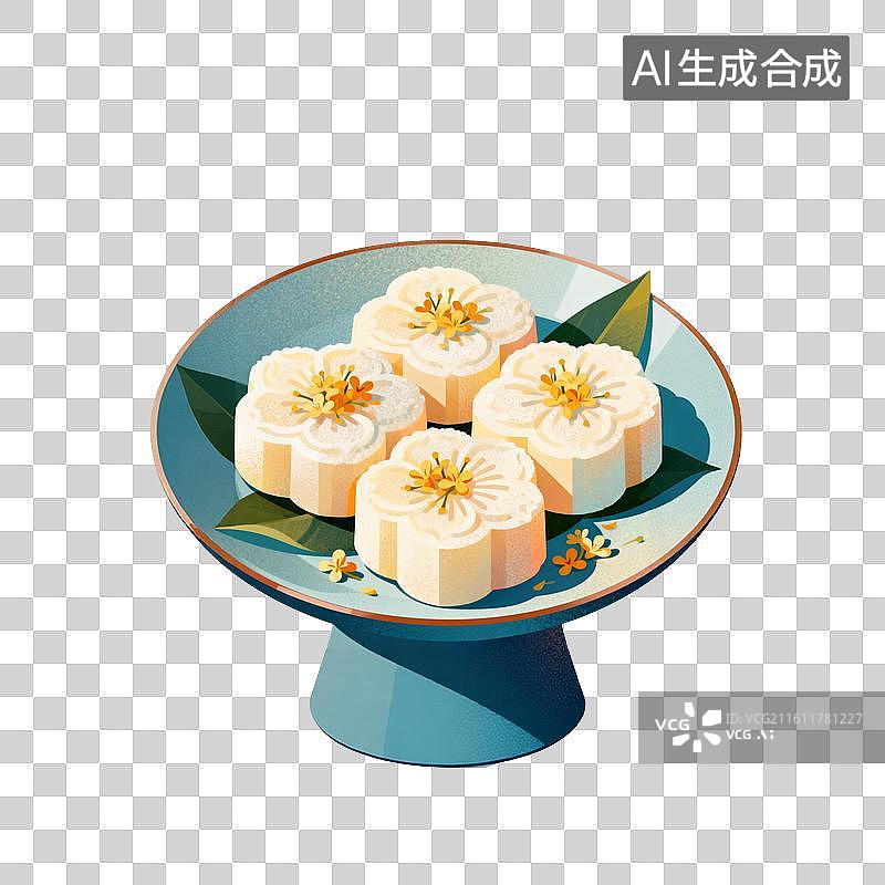 【AI数字艺术】一碟桂花糕点心插画图片素材