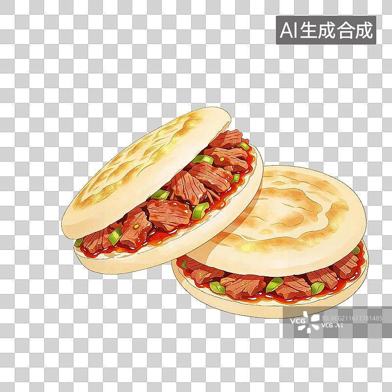 【AI数字艺术】肉夹馍美食插画图片素材