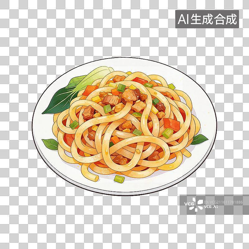 【AI数字艺术】一碟炒米粉美食插画图片素材